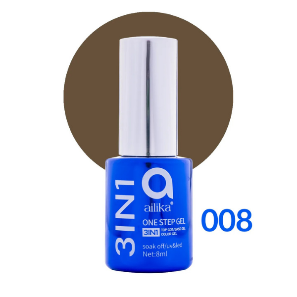 3 in 1 Kalıcı Oje 008 Bitter Kahve 8 ml | Ailika