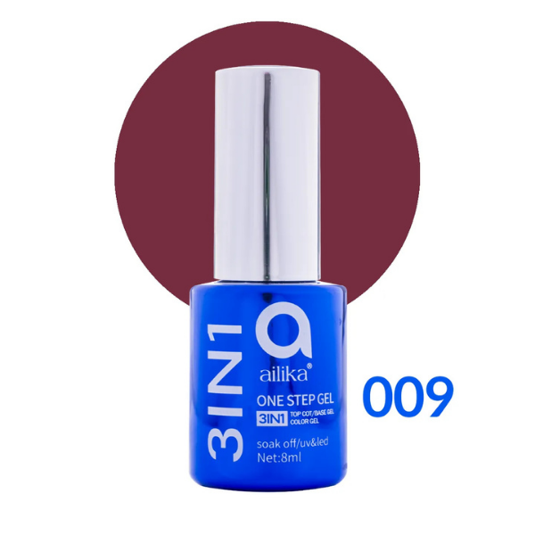 3 in 1 Kalıcı Oje 009 Bordo Pembe 8 ml | Ailika