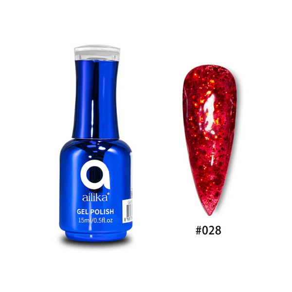Simli Kalıcı Oje | Glitter Jel | 028 Ateş Kırmızısı | 15 ml | Ailika